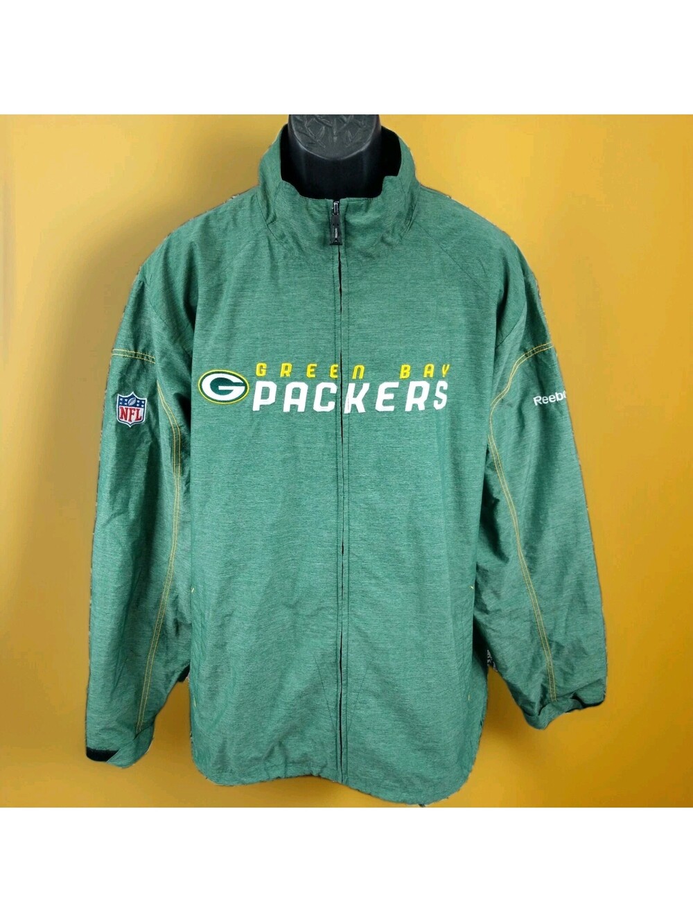 REEBOK Green Bay Packers Jacket Football Coaches Sideline On Field Mens XXL 2XL